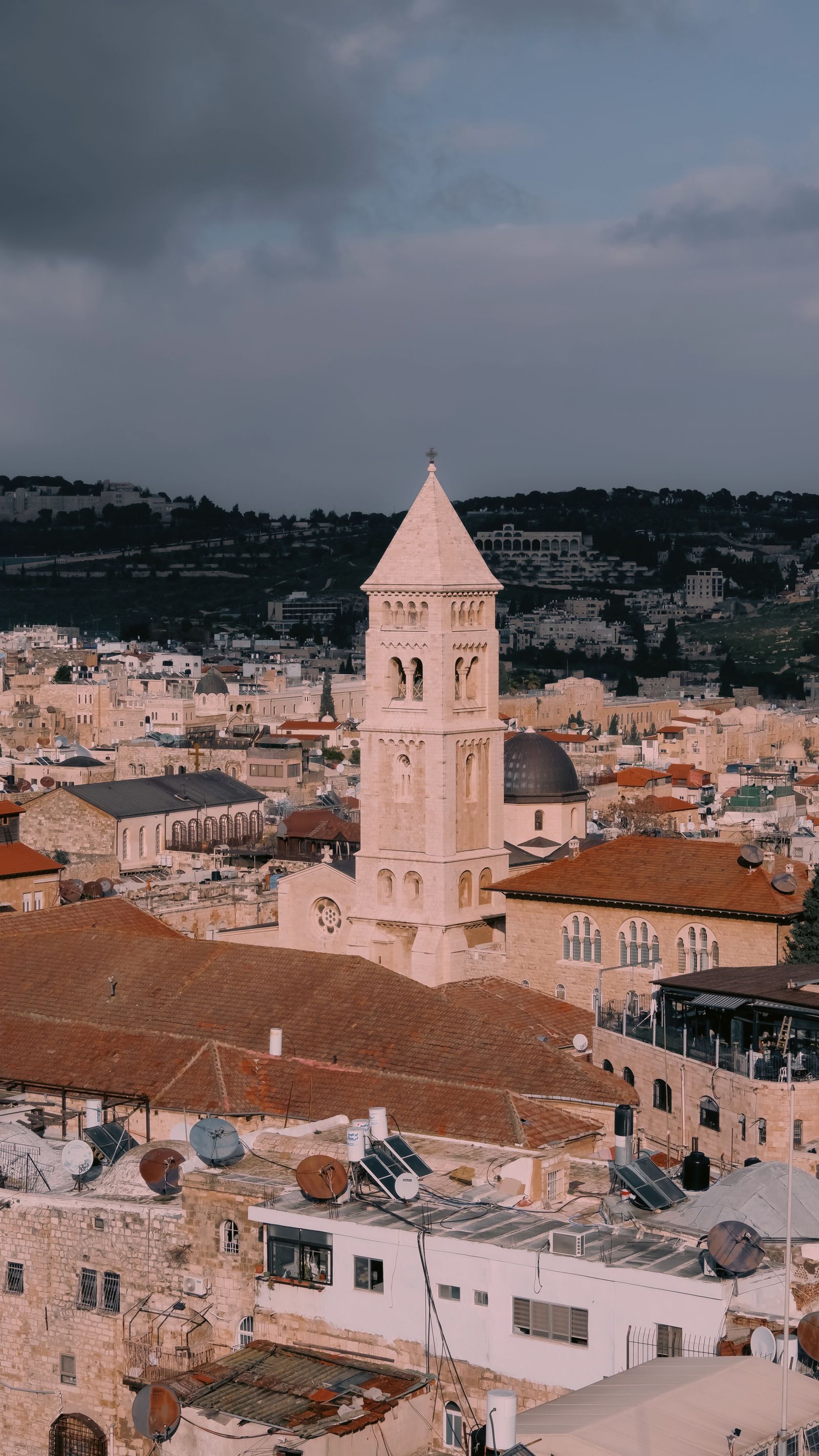 View over Jerusalem Old City with historic stone buildings